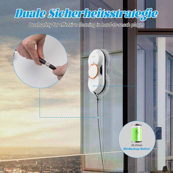 Fensterputzroboter, 5600Pa Fensterreiniger Elektrisch mit Automatische Doppel-Sprühfunktion, 3 Reinigungsmodi, Fernbedienung, Intelligente Navigation, Fensterkantenerkennung und Acht Reinigungstücher