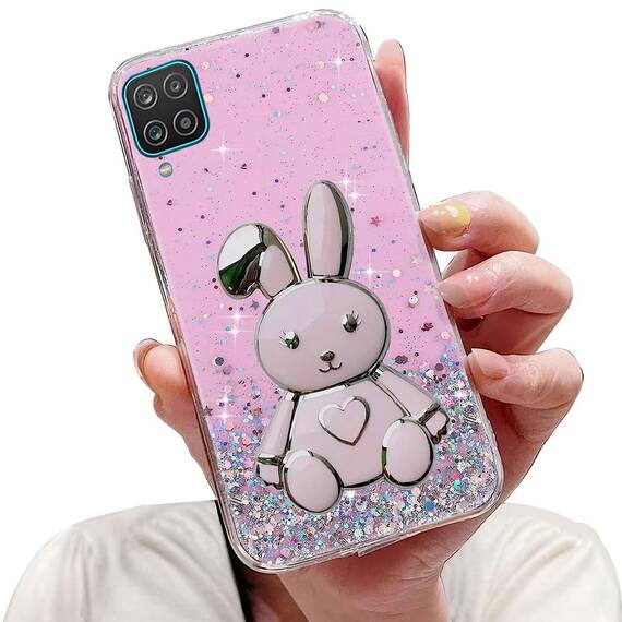 Tivenfezk Nadoli für Samsung Galaxy A22 5G Herz Hase Versteckt Ständer Hülle,Karikatur Glitzer Ständer Weiche Silikon Bling Durchsichtig Schutzhülle,Rosa
