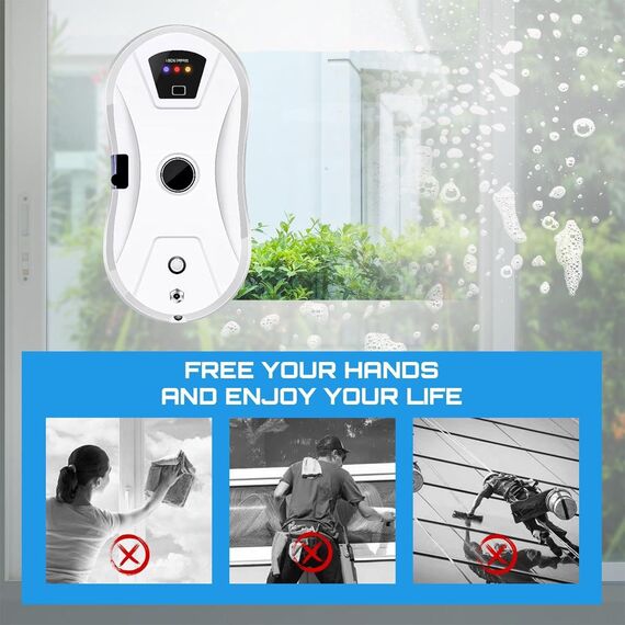 Fensterreinigungsroboter mit automatischem Wasserstrahl, 5600 PA, automatischer Fensterreiniger, intelligente Navigation, Fernbedienung, für glatte Oberflächen, mit 10 Reinigungstüchern (A 5600Pa)