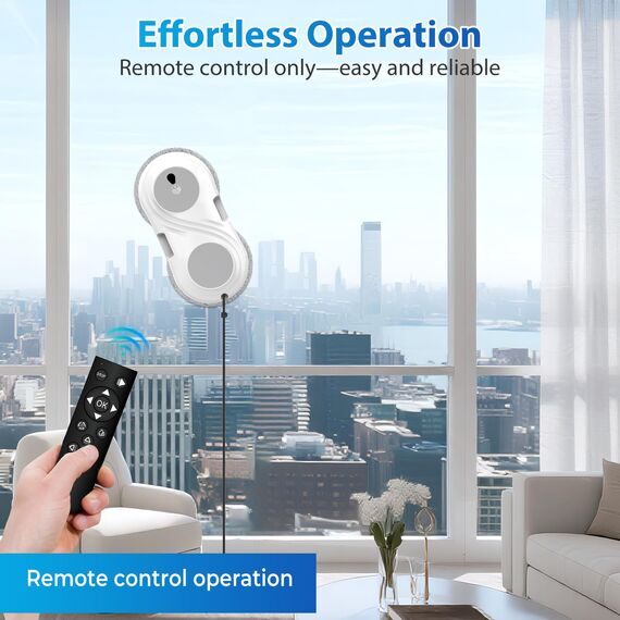 SWBSLL Fensterputzroboter, 8000Pa Fensterroboter mit Doppelter Düse, Fernbedienung, 3 Reinigungsmodi, Sicherheitssystem, Kantenerkennungsfunktion, Automatischer Fensterreiniger Für Glatte Oberflächen