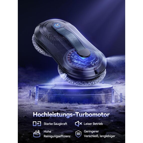 Yeerain Fensterputzroboter mit Sprühfunktion, Turbo Boost Saugkraft 7000Pa, Leiser Betrieb, 3 Reinigungsmodi, Intelligente Wegplanung, Randerkennung, Inklusive 10 Reinigungstüchern