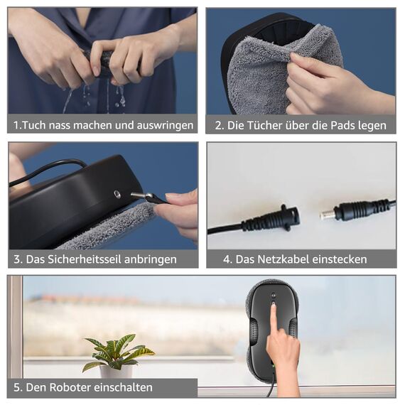 HUTT S7 Plus Fensterputzroboter mit Akku Abnehmbarer (Etwa 60 Min Reinigung) 5500Pa, 3D Schwebendes Doppelantrieb, Automatischer Fensterputzer Elektrisch Sprühfunktion 80ml Tank HUTTHINK5.0, Koffer