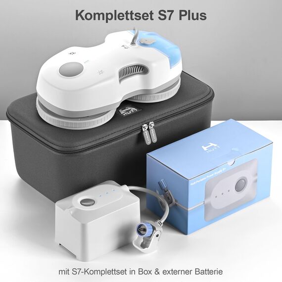 HUTT S7 Plus Fensterputzroboter mit Akku Abnehmbarer (Etwa 60 Min Reinigung) 5500Pa, 3D Schwebendes Doppelantrieb, Automatischer Fensterputzer Elektrisch Sprühfunktion 80ml Tank HUTTHINK5.0, Koffer