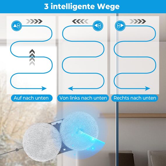 Fensterputzroboter, 5600 Pa Fensterroboter mit Automatische Doppel-Sprühfunktion, 3 Reinigungsmodi, Kantenerkennungssystem, Fernbedienung, Sicherheitssystem, für Glas, Fliesen, Spiegel, 10 Tücher