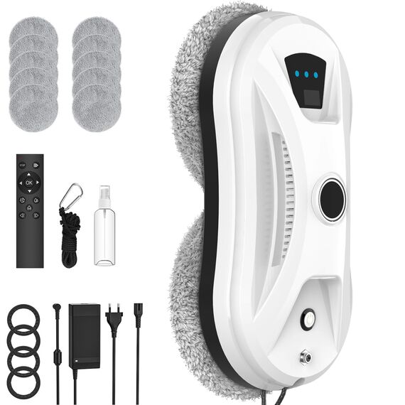 Fensterputzroboter, 5600 Pa Fensterroboter mit Automatische Doppel-Sprühfunktion, 3 Reinigungsmodi, Kantenerkennungssystem, Fernbedienung, Sicherheitssystem, für Glas, Fliesen, Spiegel, 10 Tücher