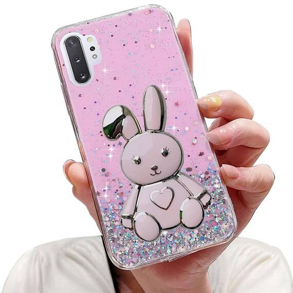 Tivenfezk Nadoli für Samsung Galaxy Note 10 Plus Herz Hase Versteckt Ständer Hülle,Karikatur Glitzer Ständer Weiche Silikon Bling Durchsichtig Schutzhülle,Rosa