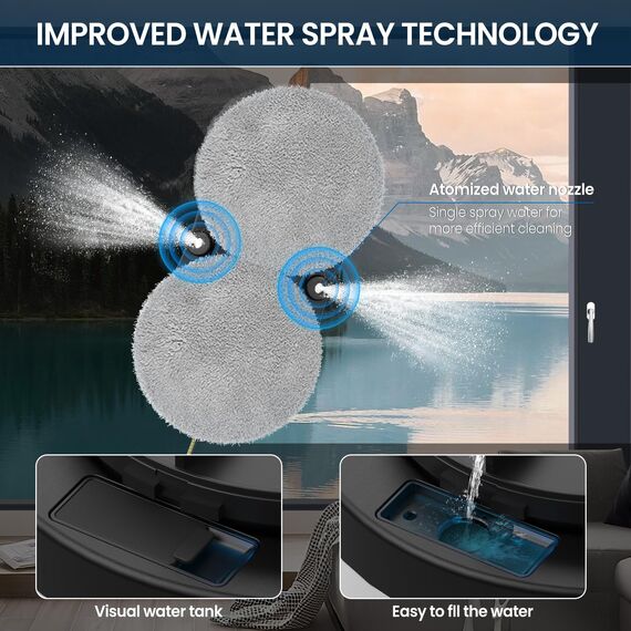 Oamger Fensterreinigungsroboter mit automatischem Wasserstrahl, 5600 PA, automatischer Fensterreiniger, intelligente Navigation, Fernbedienung, für glatte Oberflächen, mit 10 Reinigungstüchern (E