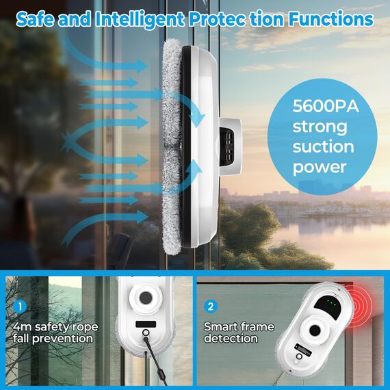 IERAKOR Fensterputzroboter, Fensterroboter mit 5600 Pa Saugleistung, 3 Reinigungsmodi, 10 Lappen, Intelligente Pfadplanung und Randerkennung, Fensterreiniger Elektrisch für Vertikale, Glatte Flächen