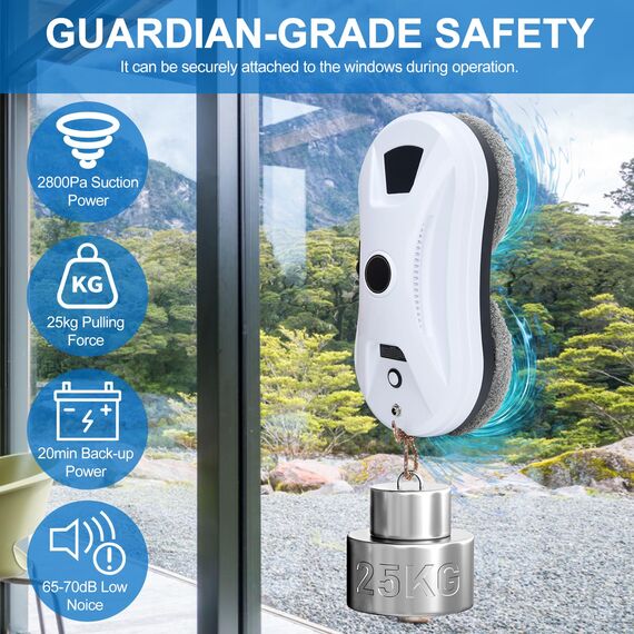 Umelee Fensterputzroboter mit Wassersprühfunktion & Wegplanung, 2800 Pa Saugkraft, Kantenerkennung, Fernbedienung, 10 Reinigungstüchern, Automatischer Fensterroboter für Hochhausfenster Fliesen Glas