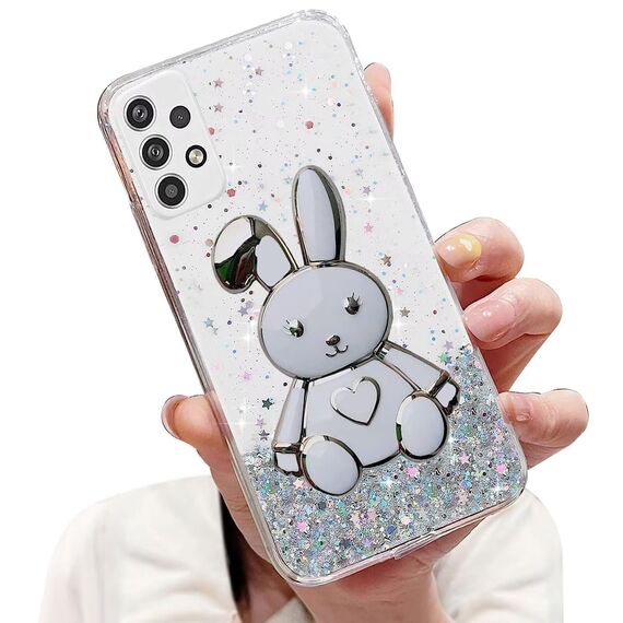 Tivenfezk Nadoli für Samsung Galaxy A13 4G Herz Hase Versteckt Ständer Hülle,Karikatur Glitzer Ständer Weiche Silikon Bling Durchsichtig Schutzhülle,Klar