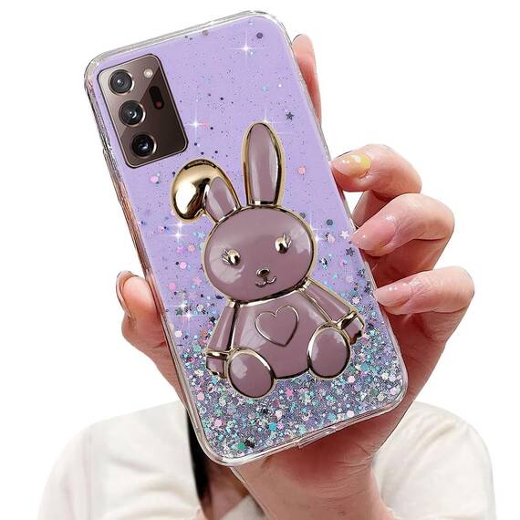Tivenfezk Nadoli für Samsung Galaxy Note 20 Ultra Herz Hase Versteckt Ständer Hülle,Karikatur Glitzer Ständer Weiche Silikon Bling Durchsichtig Schutzhülle,Lila