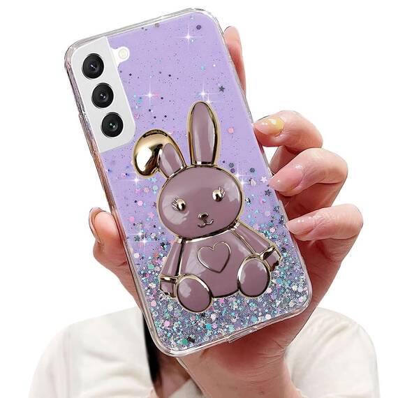 Tivenfezk Nadoli für Samsung Galaxy S21 Herz Hase Versteckt Ständer Hülle,Karikatur Glitzer Ständer Weiche Silikon Bling Durchsichtig Schutzhülle,Lila