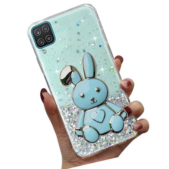 Tivenfezk Nadoli für Samsung Galaxy A22 5G Herz Hase Versteckt Ständer Hülle,Karikatur Glitzer Ständer Weiche Silikon Bling Durchsichtig Schutzhülle,Grün