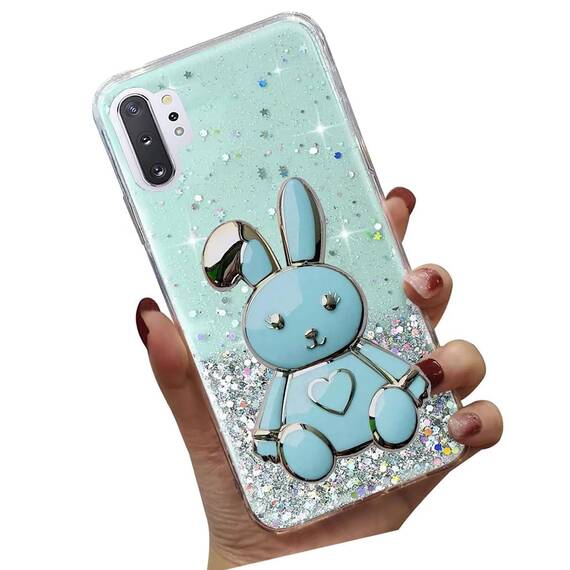Tivenfezk Nadoli für Samsung Galaxy Note 10 Plus Herz Hase Versteckt Ständer Hülle,Karikatur Glitzer Ständer Weiche Silikon Bling Durchsichtig Schutzhülle,Grün