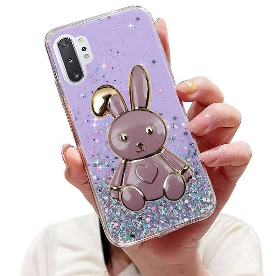 Tivenfezk Nadoli für Samsung Galaxy Note 10 Plus Herz Hase Versteckt Ständer Hülle,Karikatur Glitzer Ständer Weiche Silikon Bling Durchsichtig Schutzhülle,Lila