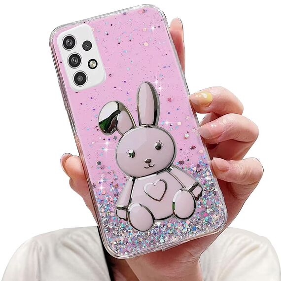 Tivenfezk Nadoli für Samsung Galaxy A13 4G Herz Hase Versteckt Ständer Hülle,Karikatur Glitzer Ständer Weiche Silikon Bling Durchsichtig Schutzhülle,Rosa
