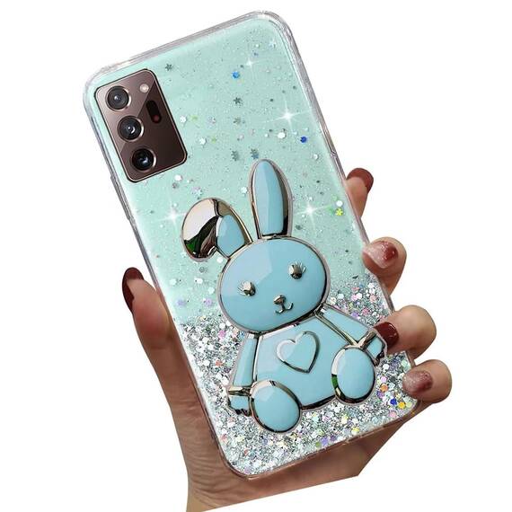 Tivenfezk Nadoli für Samsung Galaxy Note 20 Herz Hase Versteckt Ständer Hülle,Karikatur Glitzer Ständer Weiche Silikon Bling Durchsichtig Schutzhülle,Grün