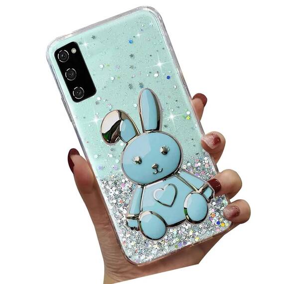 Tivenfezk Nadoli für Samsung Galaxy A71 Herz Hase Versteckt Ständer Hülle,Karikatur Glitzer Ständer Weiche Silikon Bling Durchsichtig Schutzhülle,Grün