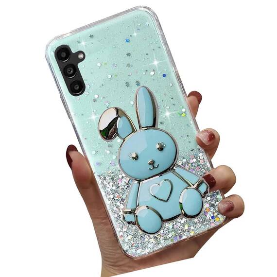 Tivenfezk Nadoli für Samsung Galaxy A24 4G Herz Hase Versteckt Ständer Hülle,Karikatur Glitzer Ständer Weiche Silikon Bling Durchsichtig Schutzhülle,Grün