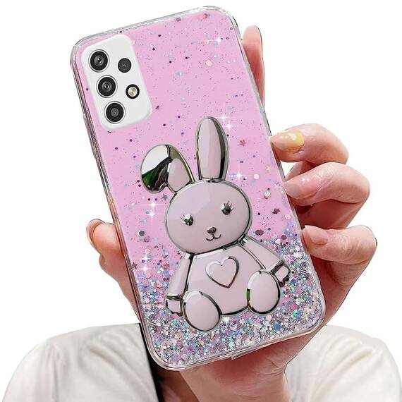 Tivenfezk Nadoli für Samsung Galaxy A72 4G/5G Herz Hase Versteckt Ständer Hülle,Karikatur Glitzer Ständer Weiche Silikon Bling Durchsichtig Schutzhülle,Rosa