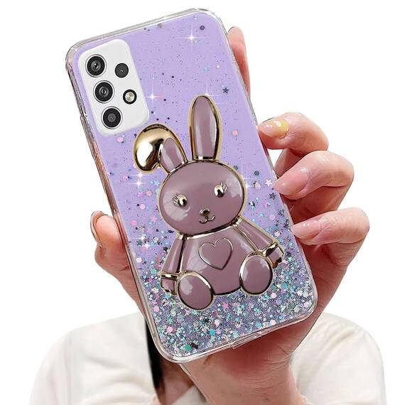 Tivenfezk Nadoli für Samsung Galaxy A72 4G/5G Herz Hase Versteckt Ständer Hülle,Karikatur Glitzer Ständer Weiche Silikon Bling Durchsichtig Schutzhülle,Lila