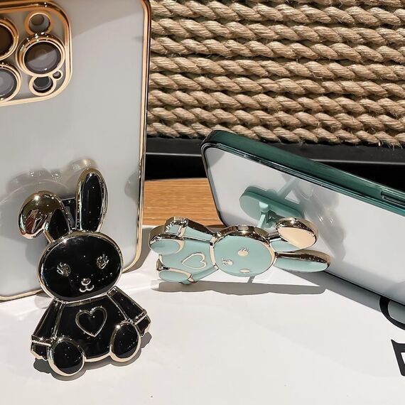 Nadoli für Samsung Galaxy S24 FE Herz Hase Versteckt Ständer Hülle,Karikatur Glitzer Ständer Weiche Silikon Bling Durchsichtig Schutzhülle,Klar