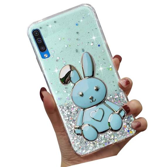 Tivenfezk Nadoli für Samsung Galaxy A70 Herz Hase Versteckt Ständer Hülle,Karikatur Glitzer Ständer Weiche Silikon Bling Durchsichtig Schutzhülle,Grün
