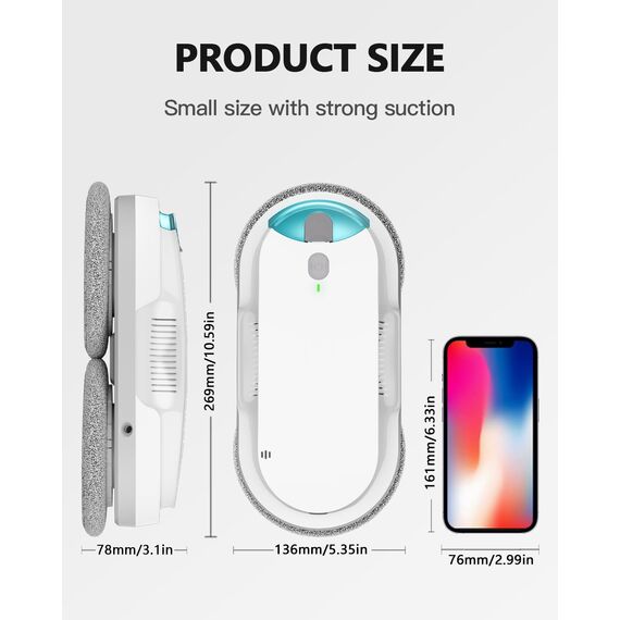 HIXZAP fensterputzroboter mit bidirektionalem ultraschall-zerstäubungs-wasserstrahl und 85ml-wassertank – fensterroboter mit starker saugkraft und luftdrucksensor für gründliche Reinigung Bildschirm