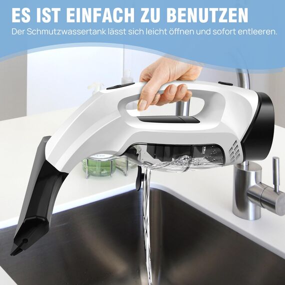 Abzieher für Fenster, Fensterstaubsauger, Kabelloses Elektrisches Reinigungswerkzeug für Glas, Duschtür, Auto Windschutzscheibe, 150 ml Wassertank, Elektrischer Fensterreiniger Staubsauger