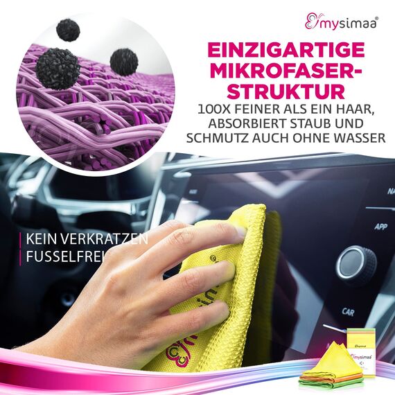 mysimaa Mikrofasertücher 40x40 – Fenstertuch Streifenfrei, Microfasertuch Autopflege, Putzlappen Küche - Reinigungstücher und Putztücher ohne Putzmittel, Auto, Staubtücher