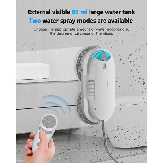 HIXZAP fensterputzroboter mit bidirektionalem ultraschall-zerstäubungs-wasserstrahl und 85ml-wassertank – fensterroboter mit starker saugkraft und luftdrucksensor für gründliche Reinigung Bildschirm