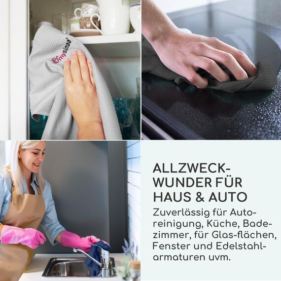 mysimaa 3X Microfasertuch für Autopflege, Haus, Küche, Fenster, Glas & Auto, Große Weiche Mikrofaser Putztücher, Fusselfreies Microfaser Lappen, Profi Mikrofasertücher, Microfaser Putztuch