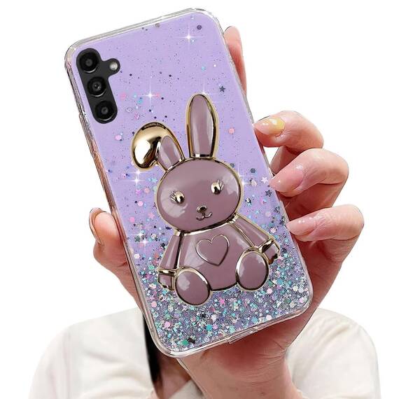 Tivenfezk Nadoli für Samsung Galaxy A24 4G Herz Hase Versteckt Ständer Hülle,Karikatur Glitzer Ständer Weiche Silikon Bling Durchsichtig Schutzhülle,Lila