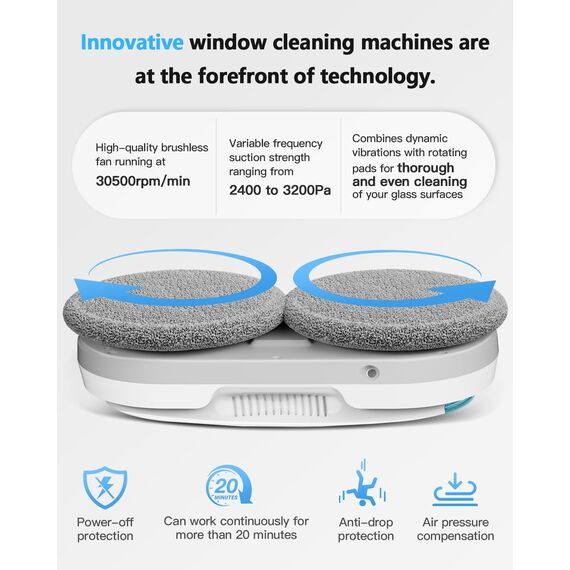 HIXZAP fensterputzroboter mit bidirektionalem ultraschall-zerstäubungs-wasserstrahl und 85ml-wassertank – fensterroboter mit starker saugkraft und luftdrucksensor für gründliche Reinigung Bildschirm