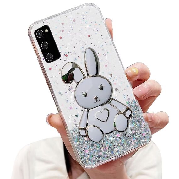 Tivenfezk Nadoli für Samsung Galaxy A03S Herz Hase Versteckt Ständer Hülle,Karikatur Glitzer Ständer Weiche Silikon Bling Durchsichtig Schutzhülle,Klar