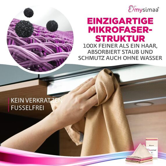 mysimaa Mikrofasertücher 60x40 – Fenstertuch Streifenfrei, Microfasertuch Autopflege, Putzlappen Küche - Reinigungstücher und Putztücher ohne Putzmittel, Microfasertücher Auto, Staubtücher