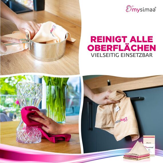 mysimaa Mikrofasertücher 60x40 – Fenstertuch Streifenfrei, Microfasertuch Autopflege, Putzlappen Küche - Reinigungstücher und Putztücher ohne Putzmittel, Microfasertücher Auto, Staubtücher