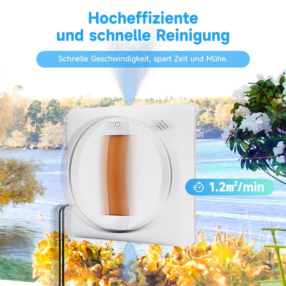 Fensterputzroboter, Automatischer Fensterputzer mit doppeltem Wasserstrahl, Anti-Fall-Sensor-Erkennung, App-Steuerung für Flächen, Großer Spiegel, Kachelwand (Braun Update Antriebsriemen)