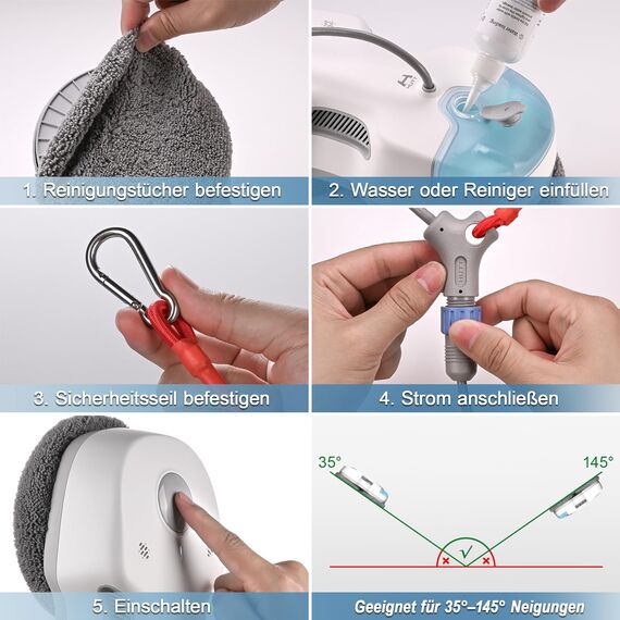 HUTT Fensterputzroboter mit Sprühfunktion, 3D Schwebepad, Elektrischer Fensterputzer mit 80ML Tank, Fensterreiniger Roboter Automatischer, Mehrfachschutz, Lappen, Koffer