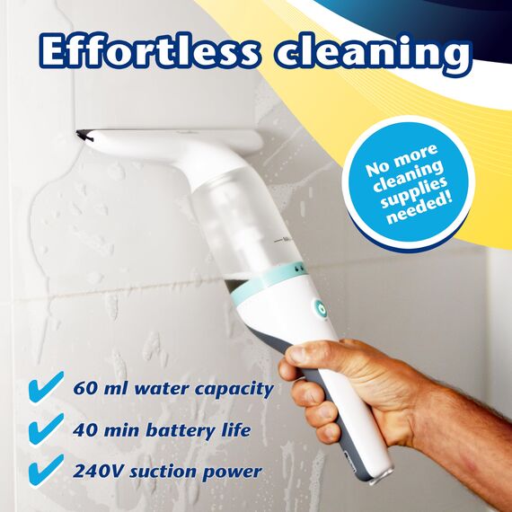 CleanRite® Fenstersauger | Akku Fensterputzer | Elektrischer Fensterreiniger | Fensterputzroboter | Inkl. Sprühflasche | Kabellos und Leicht | Lange Akkulaufzeit von 40 min | 12W