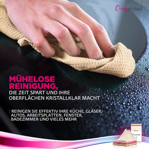 mysimaa Mikrofasertücher 60x40 – Fenstertuch Streifenfrei, Microfasertuch Autopflege, Putzlappen Küche - Reinigungstücher und Putztücher ohne Putzmittel, Microfasertücher Auto, Staubtücher