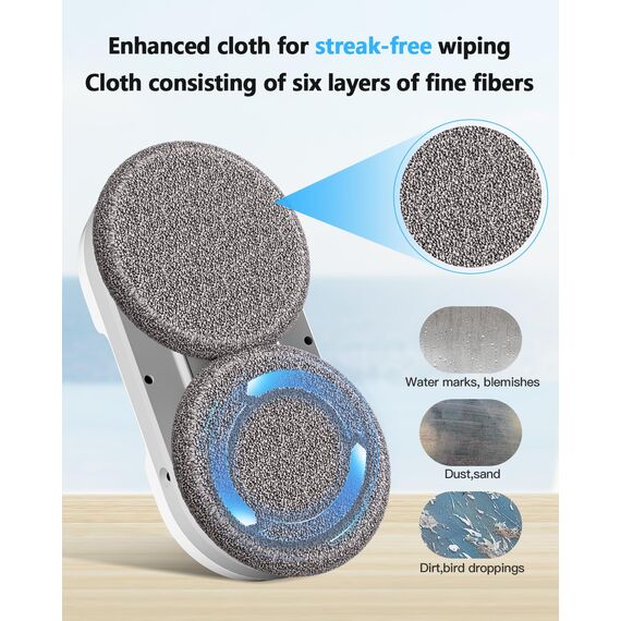 HIXZAP fensterputzroboter mit bidirektionalem ultraschall-zerstäubungs-wasserstrahl und 85ml-wassertank – fensterroboter mit starker saugkraft und luftdrucksensor für gründliche Reinigung Bildschirm