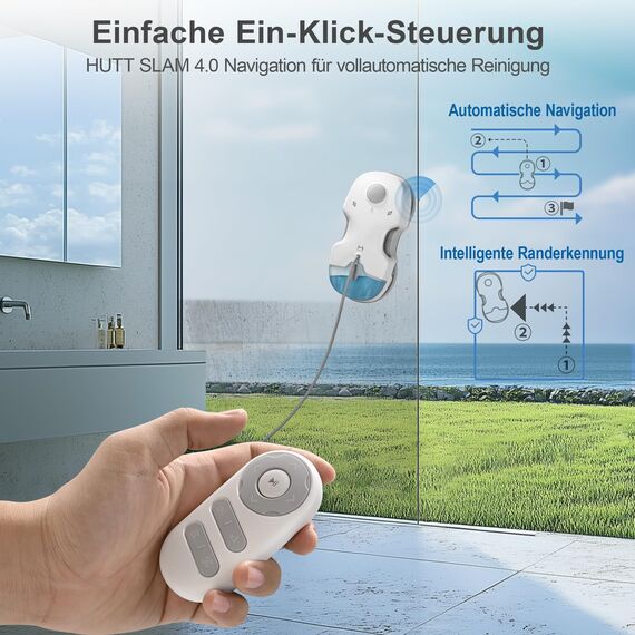 Hutt S7 Plus Fensterputzroboter Akku kabellos, Abnehmbarer Akku, 60 Min Laufzeit, 5500 Pa Saugkraft, 3D schwebendes Doppelpad, automatischer Fensterreiniger mit Sprühfunktion, 80 ml Tank, Koffer