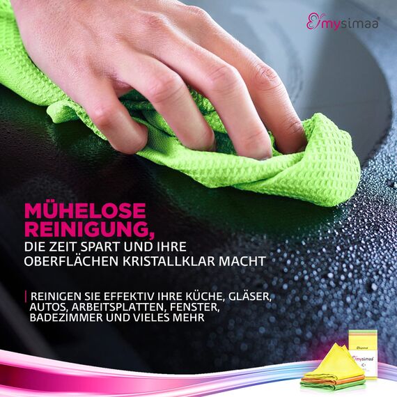mysimaa Mikrofasertücher 40x40 – Fenstertuch Streifenfrei, Microfasertuch Autopflege, Putzlappen Küche - Reinigungstücher und Putztücher ohne Putzmittel, Auto, Staubtücher