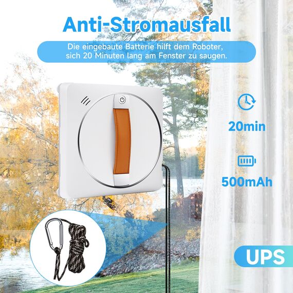 Fensterputzroboter, Automatischer Fensterputzer mit doppeltem Wasserstrahl, Anti-Fall-Sensor-Erkennung, App-Steuerung für Flächen, Großer Spiegel, Kachelwand (Braun Update Antriebsriemen)