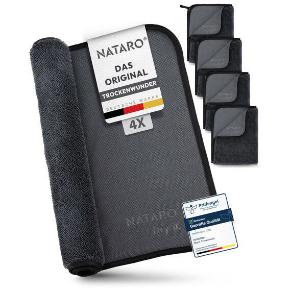 NATARO® 4 Stück Fast Dry it. Premium Trockentuch für Duschkabine, Auto, Haushalt, Camping – DAS ORIGINAL – extra saugfähiges Microfasertuch, fusselfrei, kratzfrei Shiny Wipes Tücher 40x50cm