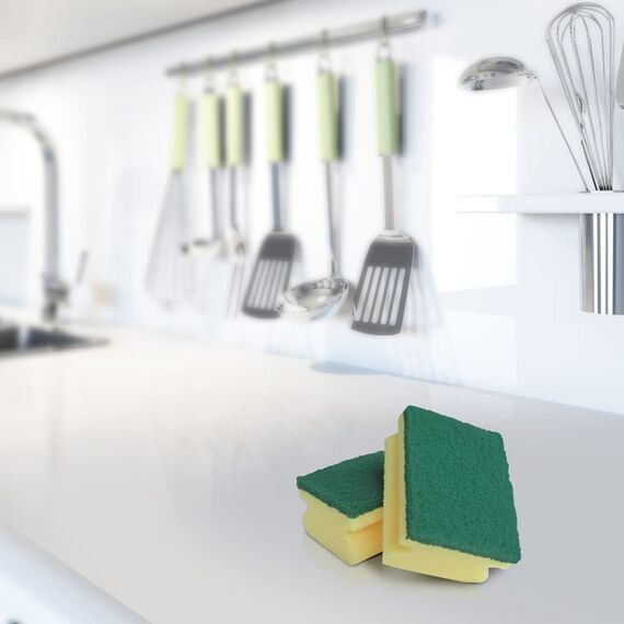 Spontex Recycelte Fasern Reinigungsschwamm, nachhaltiger Scheuerschwamm mit Vlies aus 100% recycelten Fasern, ideal für Töpfe und Pfannen, Griffleiste, 1 x 6er Pack