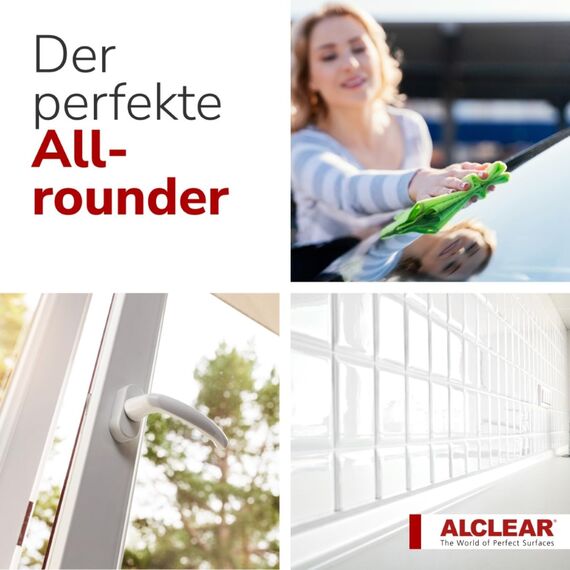 ALCLEAR Mikrofaser Scheibentuch Set – 5er-Pack Fenstertücher 60×45 cm, streifenfreie Glastücher – fusselfrei, spart Zeit ohne Nachtrocknen – Designed in Germany – für Haushalt & Autoscheiben
