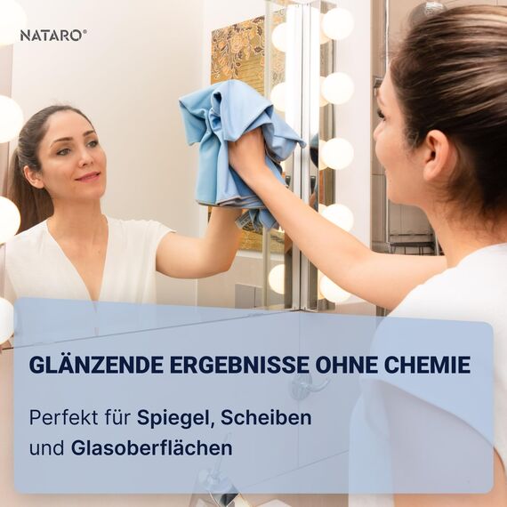 NATARO® 2 Stück Glanzzauber Microfaser Glaspoliertuch – Spiegeltuch – Made in Austria – 100% fusselfreies Poliertuch für Glas, Hochglanzoberflächen, streifenfrei, Mikrofaser, ca.48x68cm