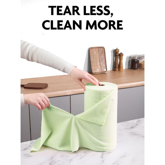 Fantasticlean Mikrofaser Reinigungstücher, 75 Stück pro Rolle Abreißbare Putztücher, Wiederverwendbare Fusselfreie Lappen für Auto, Küche und Haus 30x30cm-Grün